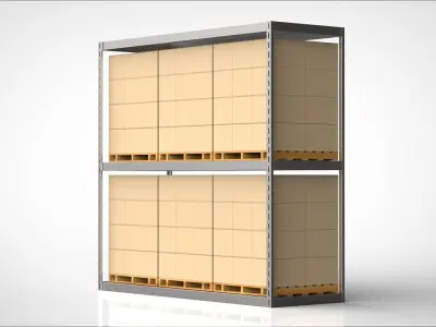 warehouse metal shelving rack with boxes 3D model