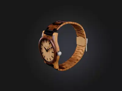 Handcrafted Wooden Watch Low-poly 3D model
