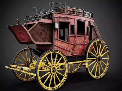 Stagecoach horse drawn wagon 3D model