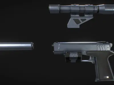 Falcon 2 gun with scope Low-poly 3D model