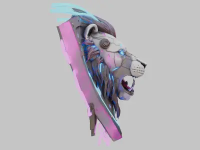 Neon Cyber Lion Low-poly 3D model