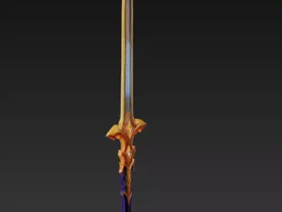 Stylized Fantasy Sword 3D-Golden Ornamental Weapon 3D model