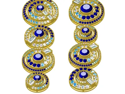 Antique Round Diamond Halo Long Earring 3D print model