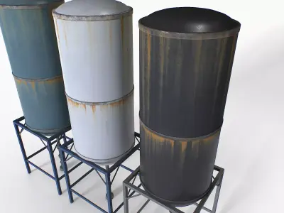 Old and Rusty Water Tanks 3 Low-poly 3D model