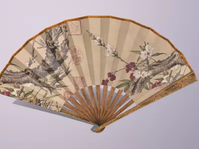 Folding fan Low-poly 3D model