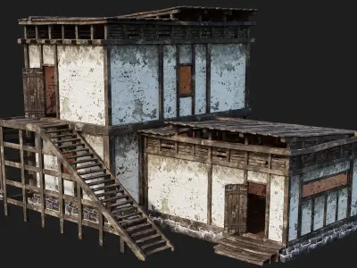 Old House Building 4K Textures GameReady 163 Low-poly 3D model