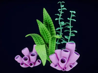 X9 Cartoon Coral Reefs And Seaweed Package 3D model