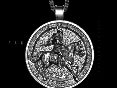 viking man with horse pendant design STL 3D print model