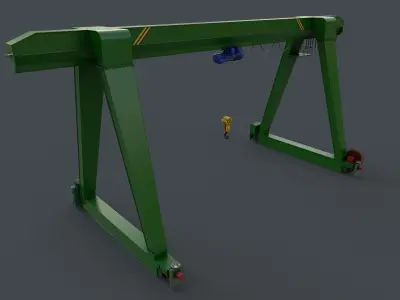 PBR Single Girder Gantry Crane V1 - GREEN Low-poly 3D model