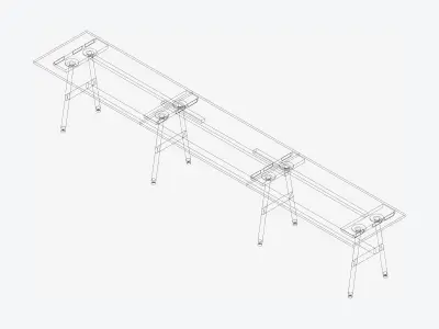 Desk - Timberline - Workstation - Sgl - Side - 3 - Person - Mid Low-poly 3D model