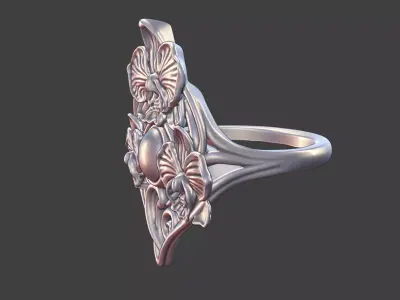 art nouveau floral orchid  ring v1 nature inspired 3D print model