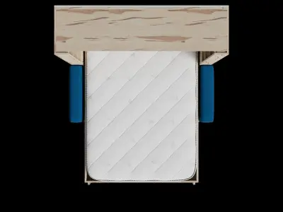 Maple Wood Blue Fabric Sofa Bed Opened 3D model