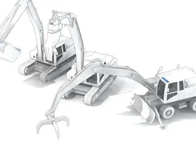 Excavators collection with 3D model