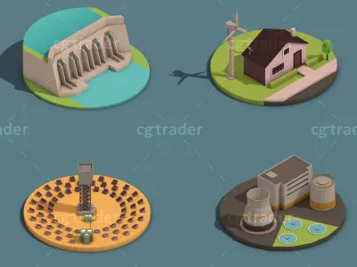 Low Poly Green Energy Isometric Low-poly 3D model