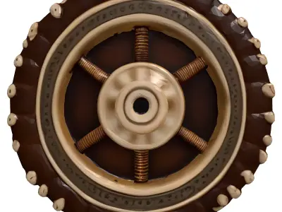 Ornate Steampunk Leather Brass Wheel 3D model