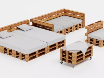 Pallet Furniture - Wooden Lounge Seating Set 3D model