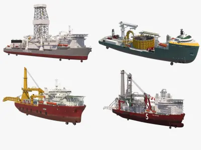 Offshore Oil and Gas Operational Drilling and Laying Vessels 3D model