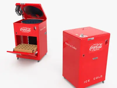 Coca-Cola Bottle Cooler with Rotary Loader Red Vintage Rigged 3D model