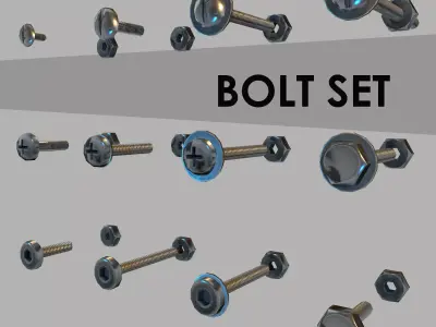 Bolt SET different bolts and screws Low-poly 3D model