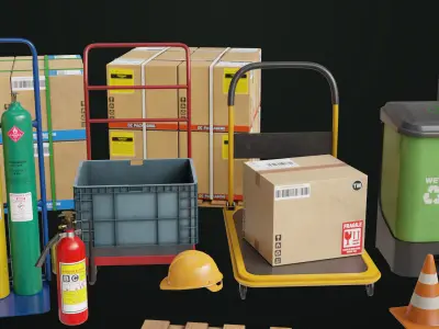 Cargo Pallet Trucks and Set Properties Single Mat PBR Unity UE  Low-poly 3D model