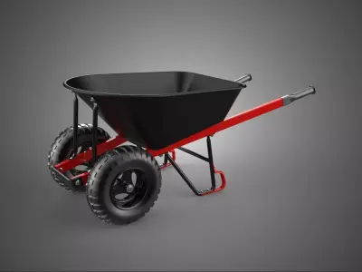 RED BLACK TWO TIRE WHEELED WHEELBARROW TROLLEY CART WHEEL BARROW 3D model