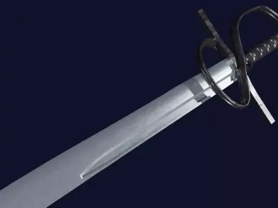 Falchion sword with Flamberge handle Low-poly 3D model