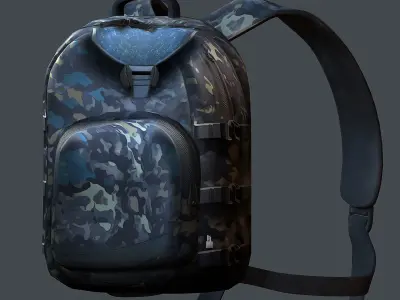 Backpack military combat Black baggage Low-poly Low-poly 3D model 4