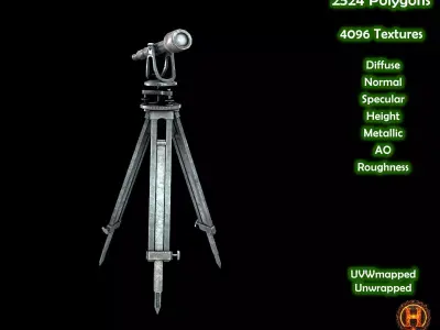 Gyrotheodolite - Telescope  - PBR Textured Low-poly 3D model