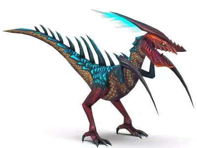 Low Poly Monster Blue Alien Dino Low-poly 3D model