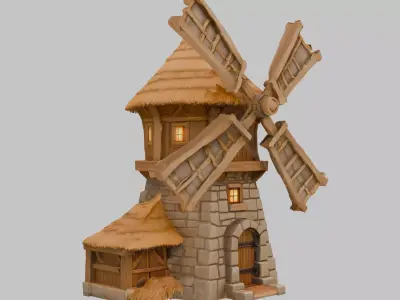 Rustic Wooden Windmill 3D Model Low-poly 3D model