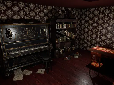 Whispering Shadows A Victorian Gothic Library 3D model