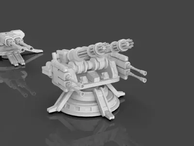 Turret and AA Gun Defense Pack - 2 - 15 Props - Untextured Low-poly 3D model