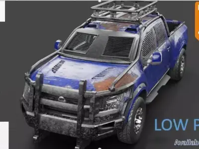 Nissan titan Warrior armored pickup truck gaming ready Free low-poly 3D model