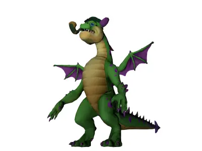 Green   Fantasy Dragon 3D Model with Hat Low-poly 3D model