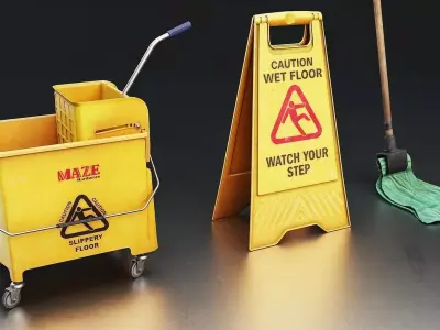 Cleaning Equipment Set Low-poly 3D model