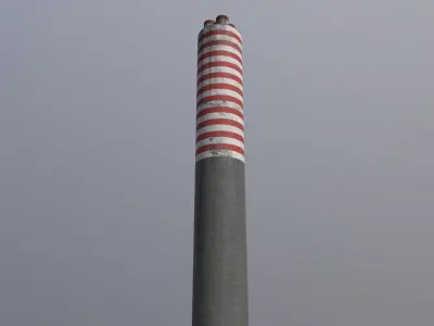 Tall Industrial Chimney with Red-White Warning Stripes Low-poly 3D model