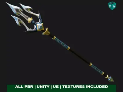 Fantasy Trident 03 All PBR Unity UE Textures Included Low-poly 3D model