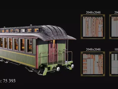 A low-poly 3D model of a 19th-century passenger steam train Low-poly 3D model