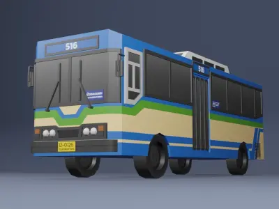 Blue Thai bus Low poly v01 Low-poly 3D model