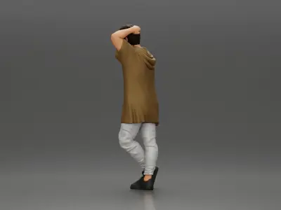 man in a long hoodie is leaning on the car 3D print model