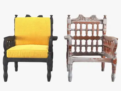Old wood armchair before and after renewal Low-poly 3D model