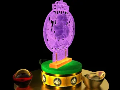 Chinese gold Ingot with fu logo  3D model