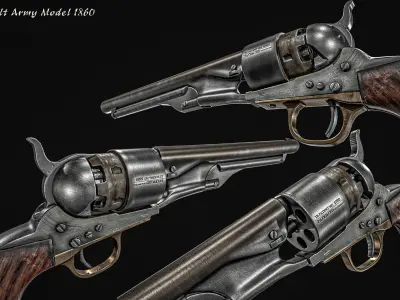 Colt Army Model 1860 Revolver  Low-poly 3D model