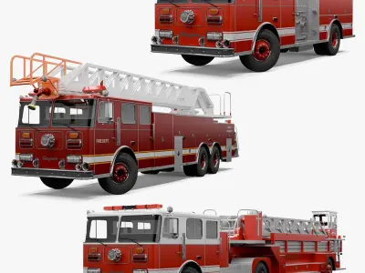 Seagrave Fire Truck Low Poly Bundle 2 3D model