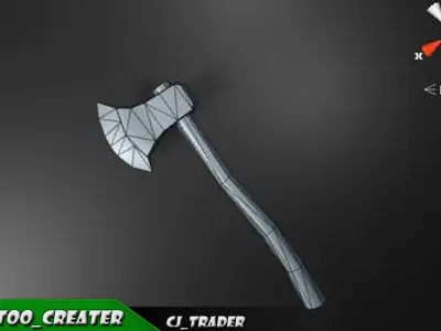 Lowpoly Axe Fantasy Game Weapon 3D Model Low-poly 3D model