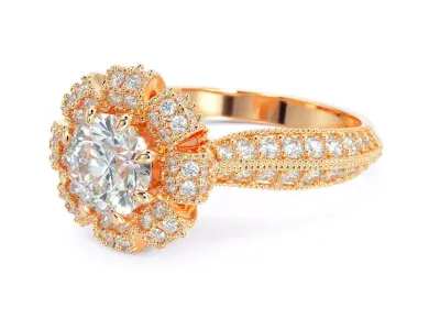 vintage gold enagagement ring with 6mm round diamond 3D print model
