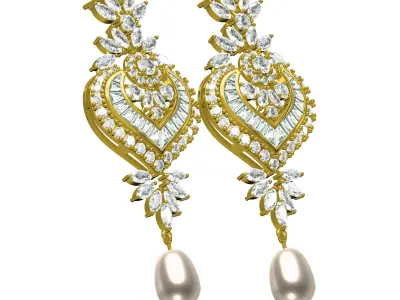 Antique Round and Marquise Diamond Heart Shape Long Earring 3D print model