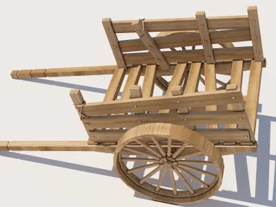 Wooden Cart Low-poly 3D model