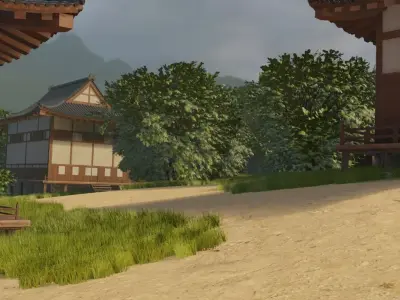 Mountain Village Landscape 3D model 2