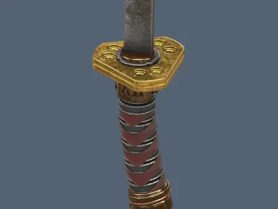 Samurai Katana Sci-fi skull style Low-poly 3D model